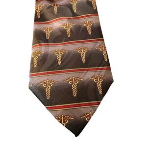 Steven Harris Caduceus‎ Medical Tie Black Red Gold Novelty Polyester